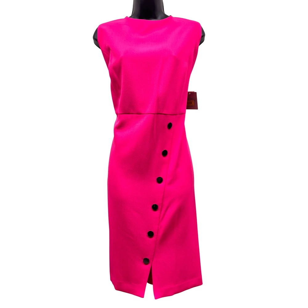 NWT Kasper Pink Perfection Sheath Dress Sleeveless Button Detail 14W 10827302